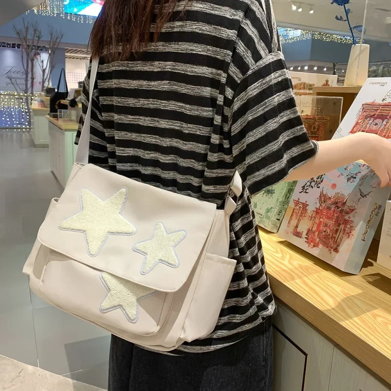 Women Star Pattern Y2k Messenger Bag Casual Tote Lady Simple Large Capacity Shoulder Bag Girl Travel School Bookbag Handbag 250526