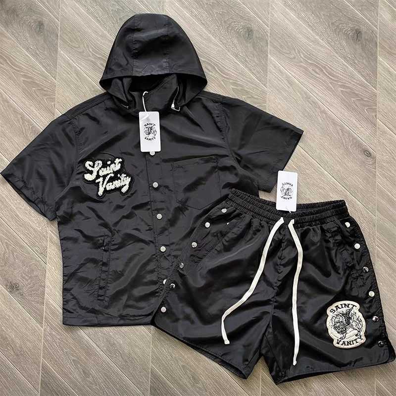 Saint Vanity Embroidered Short Slve Hooded Windbreaker - Casual Sporty Lightweight Jacket for Men WomenStrtwear Outerwear X250528