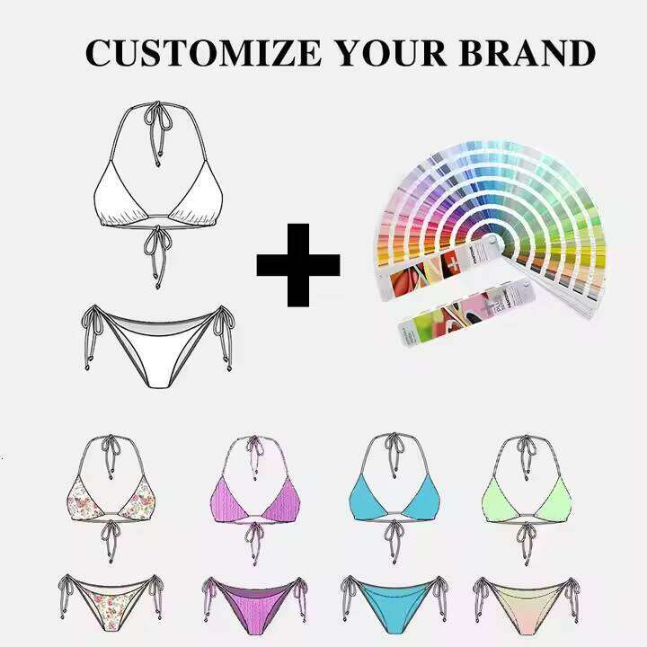 New Design Custom High Waist Customized Swimwear Beachwear Sexy Two-Piece String Bandeau Bikini Set