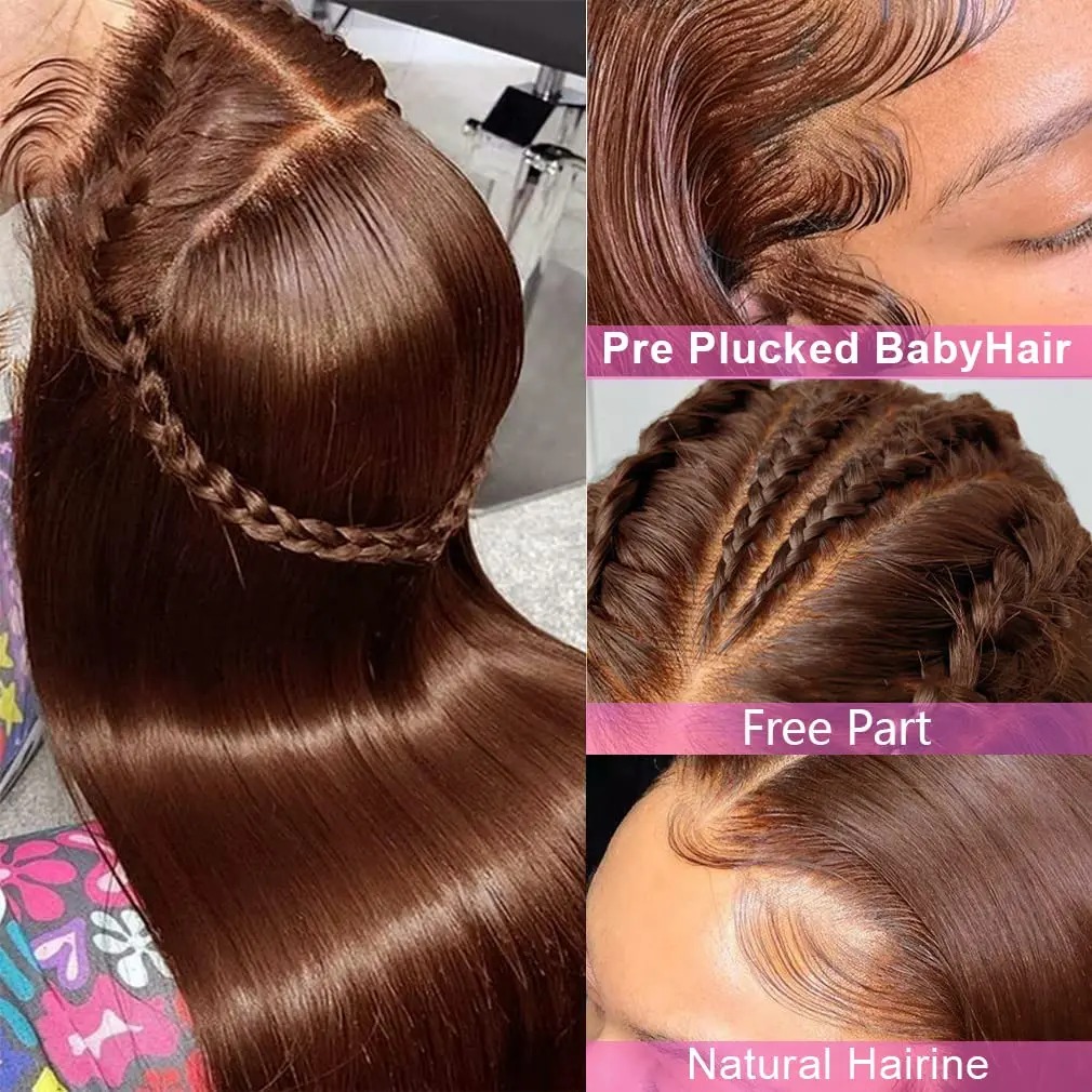40 Inch Chocolate Brown Long Straight Human Hair Wigs 13x6 HD Lace 13x4 Lace Frontal Wig Brazilian Straight Hair Wigs synthetic For Women