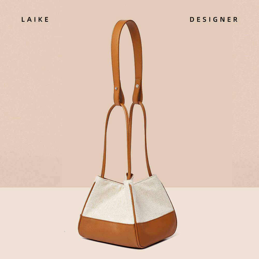 Women's 2024 New Korean Internet Celebrity Color-Block Canvas Tote Basket Handbag Shoulder Crossbody Bag