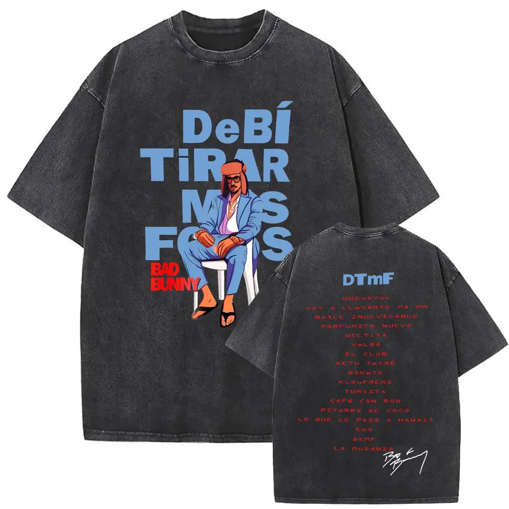 Rapper Bad Bunny DTMF Vintage Washed T Shirts High Quality Cotton Short Sleeve Crew Neck Tee Shirt Summer T-Shirts