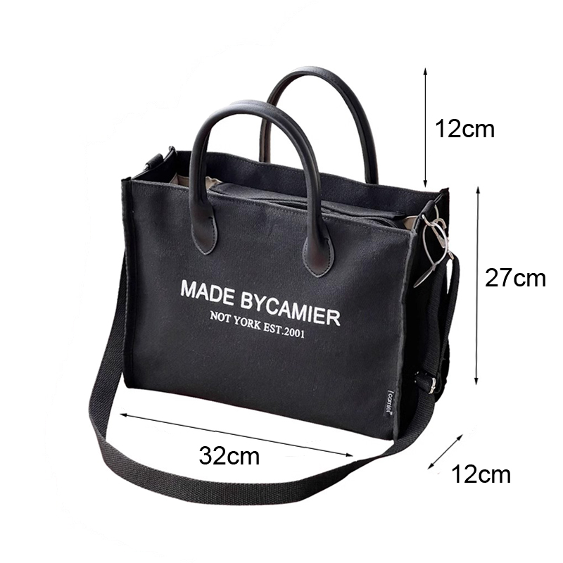 Hylhexyr Women's Letter Printing Shoulder Messenger Bag Large Capacity Thickened Canvas Square Tote Bags With Zipper