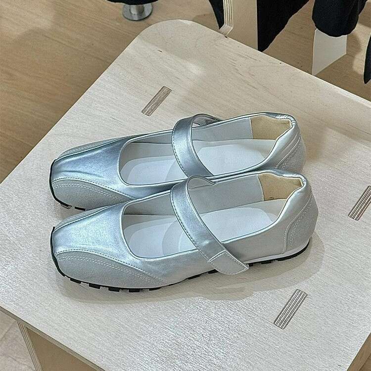 Sheepskin Hot Hot Edition Short Inner Height Boosting German Training Shallow Mouth Single Thick Bottom Silver Genuine Leather Mary Jane Women's 