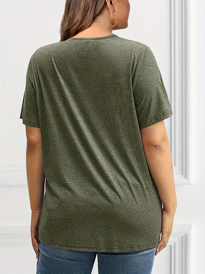Plus Size Womens Tshirt Solid Short Sleeve VNeck Top Summer Comfortable Breathable Cross Casual Loose 250519