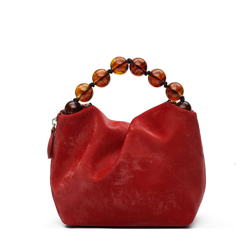 High-end Chinese Style Velvet Handbag for Women, New Fashionable Crossbody Beaded Genuine Leather Shoulder Bag
