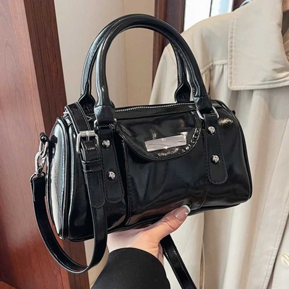 Burgundy Mini Top-handle Bags For Women Bright PU Leather Pure Color Shoulder Crossbody Bags 2025 Latest Luxury Designer Handbag Y250528
