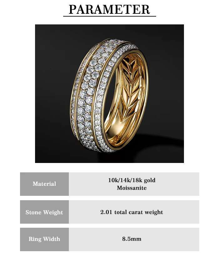 Luster Jewellery 10/14/18k Wedding Band Gold Mens Moissanite Ring