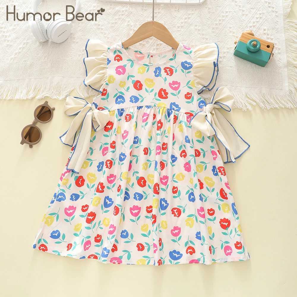 Humor Bear Summer Girls Dress Kids Clothing Little Fresh Retro Print Flying Sleeve Bow Tie Design Princess Dress For 2-6Y X250528