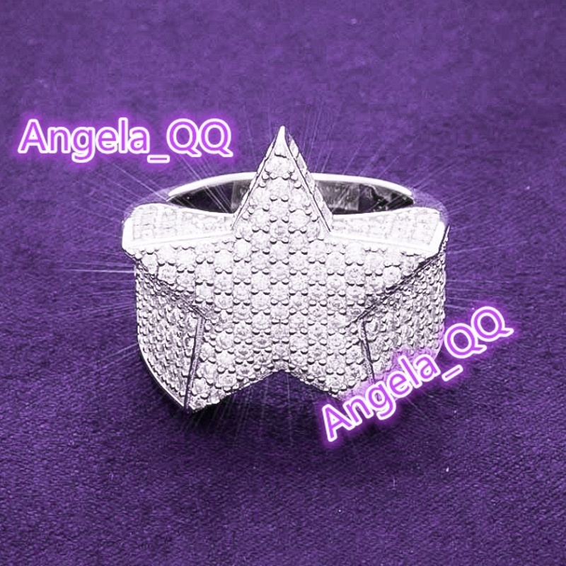 2024 Hip Hop Fine Jewelry Passd Diamond Tester 925 Sterling Silver Iced Out VVS Moissanite Cluster Star Ring for Men Women