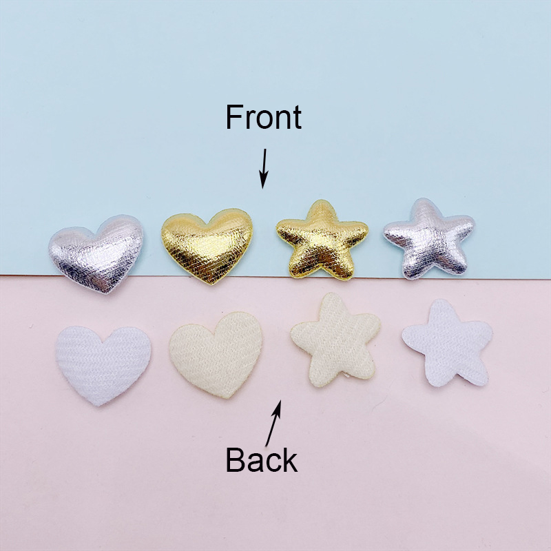 100Pcs 2CM Shiny Fabric Star Heart Padded Appliques Sew on Patches Embellishment for Scrapbooking Cake Topper Hair Clip Accessories