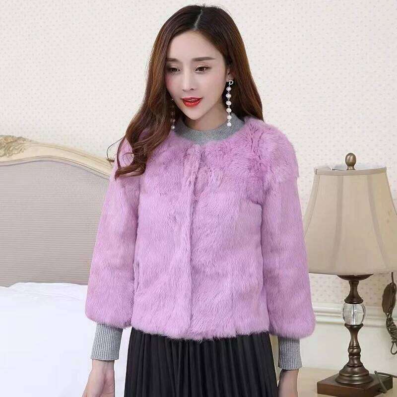 Coat Winter Women Warm 100% Genuine Jacket Natural Soft Rabbit Lady Real Fur Overcoat