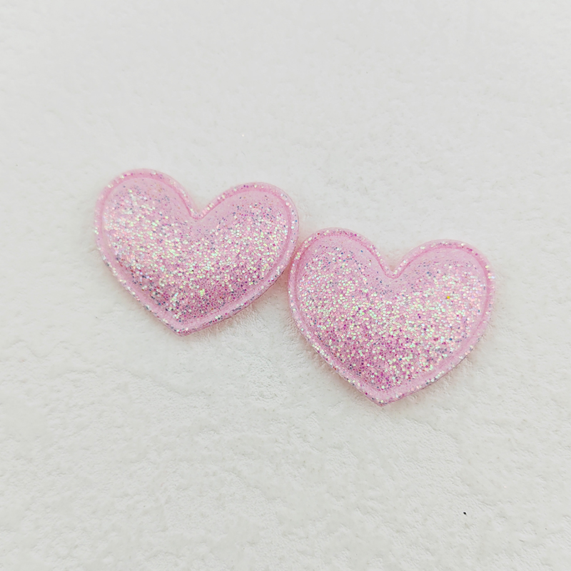 100Pcs 3.5*3CM Glitter Fabric Heart Appliques For Clothes Hat Sewing Supplies DIY Headwear Hair Clip Bow Decor Patches
