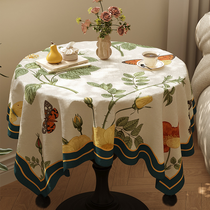 D277 floral cotton and linen fabric canvas printed table cloth coffee table cloth pastoral style home small fresh plant cover cloth