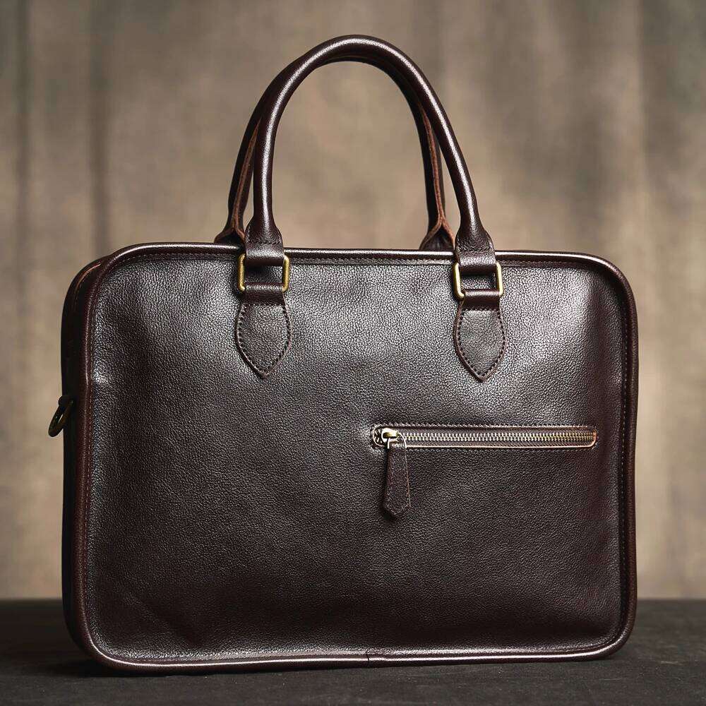 Genuine Leather Business Briefcase Casual Vintage Handbag Shoulder Messenger Men's Office Laptop 16 Inch Bag