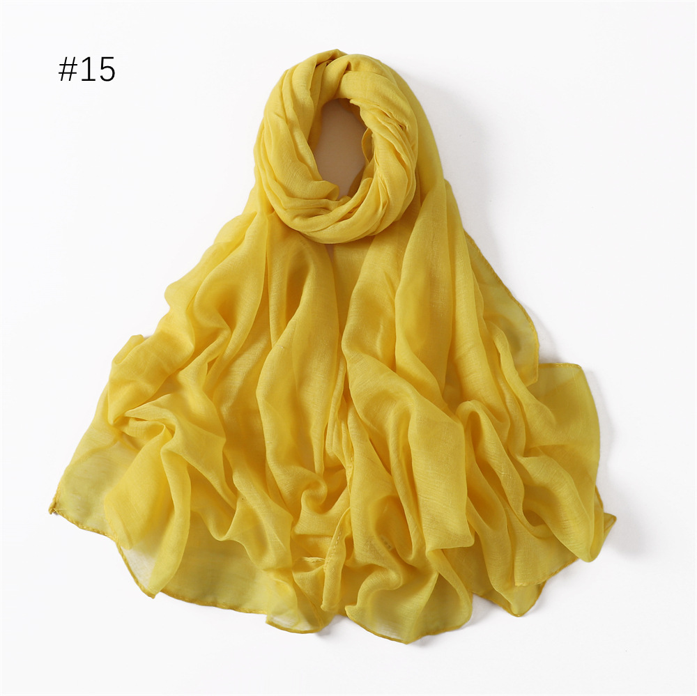 K853 Cross-border classic women's solid color Bali yarn cotton and linen breathable thin long scarf soft scarf hijab scarf spot