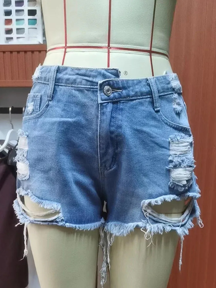 Summer Women Shorts Mini Jeans Lady Sexy Ripped Fetish Denim Pants Lady High Street Party Elastic Denim Shorts 250520