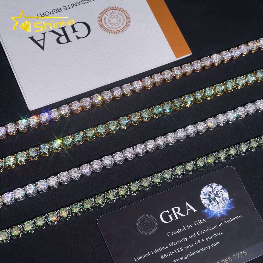 GRA Hip Hop Jewelry Sterling Sier Brilliant Cut VVS 6.5mm Dia Iced Out Moissanite Tennis Chain Fashion Necklaces