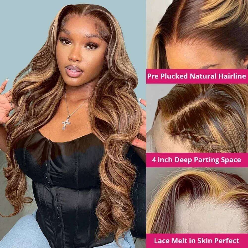 13x4 13x6 Full 200 Density P4/27 Prepluck Colored Body Wave Frontal Wig HD Transparent Lace Human Hair Wigs