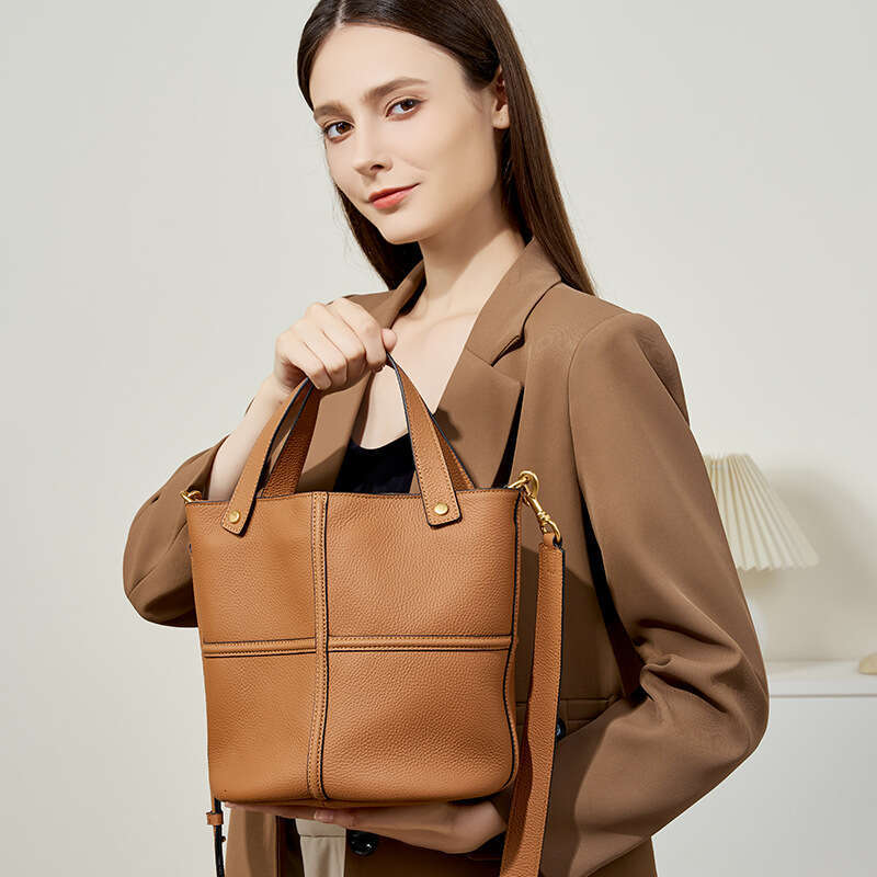 24 Early Autumn Niche Texture Versatile New Top Layer Cowhide Commuter Large Capacity Bucket Elegant Single Shoulder Crossbody Bag B5