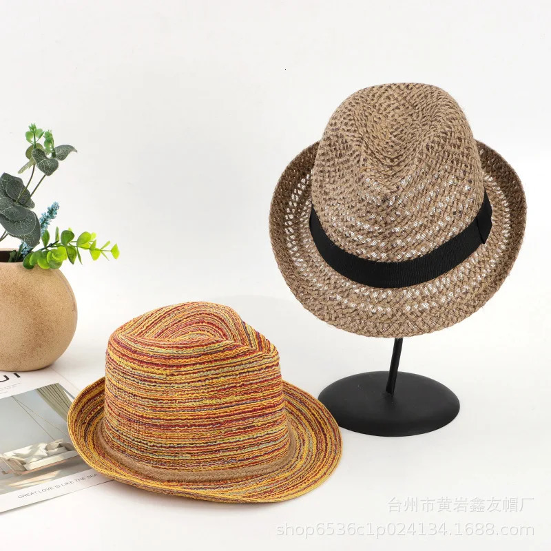 Summer Foldable Jazz Straw Hats WomenS Colorful Breathable Woven Sun Hat Short Brim Panama MenS Cuban Cap Packable Kentucky 250526