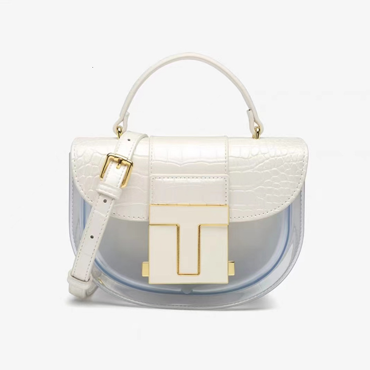 Top Brand High Quality New 2025 New Crocodile Pattern Women's Bag Patchwork Transparent Shoulder Handbag Crossbody Saddle Bag New Free Delivery D