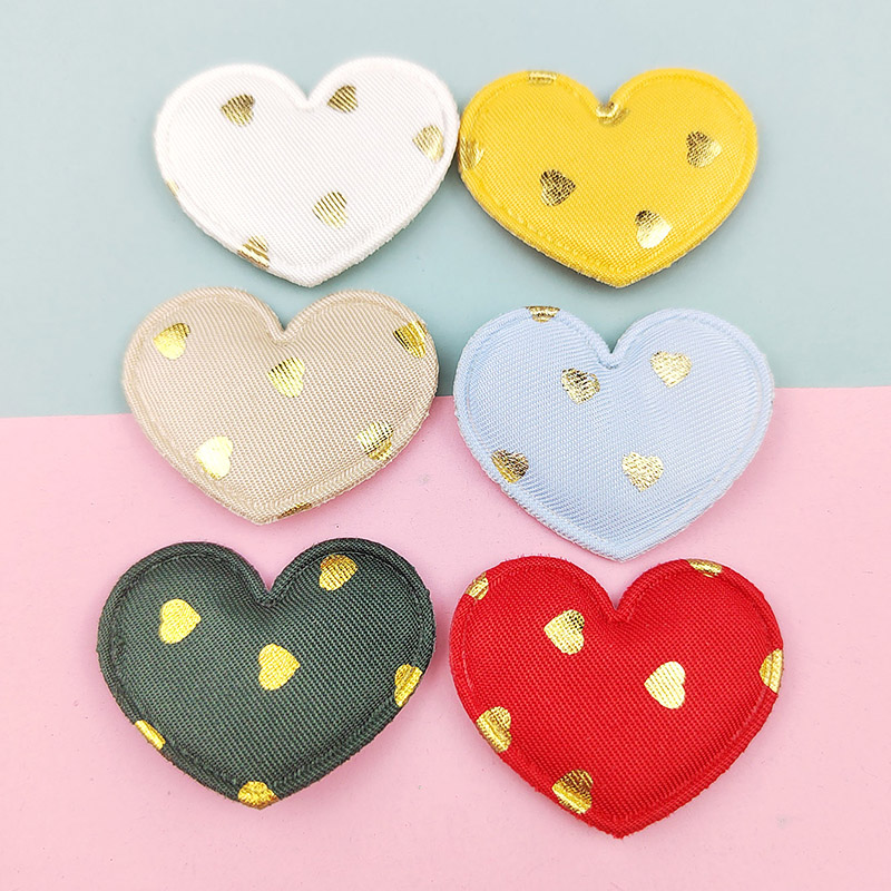 60Pcs Gold Polka Dot Heart Padded Applique For Children's Headband Hair Clip Accessories, Shoes, Hats Decoration Patches