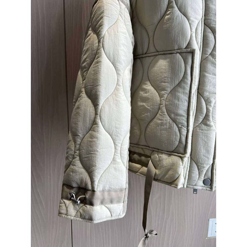 Quilted coat ETJ traf QUILTED JACKET WITH TIES new beige drawstring high neck pocket clip cotton jacket for women