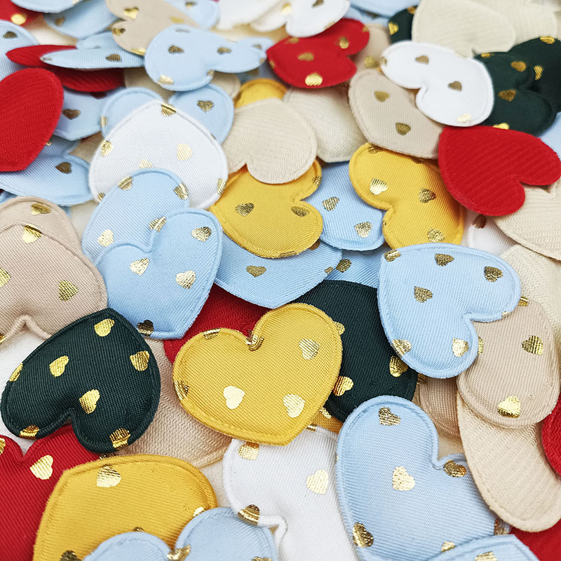 60Pcs Gold Polka Dot Heart Padded Applique For Children's Headband Hair Clip Accessories, Shoes, Hats Decoration Patches