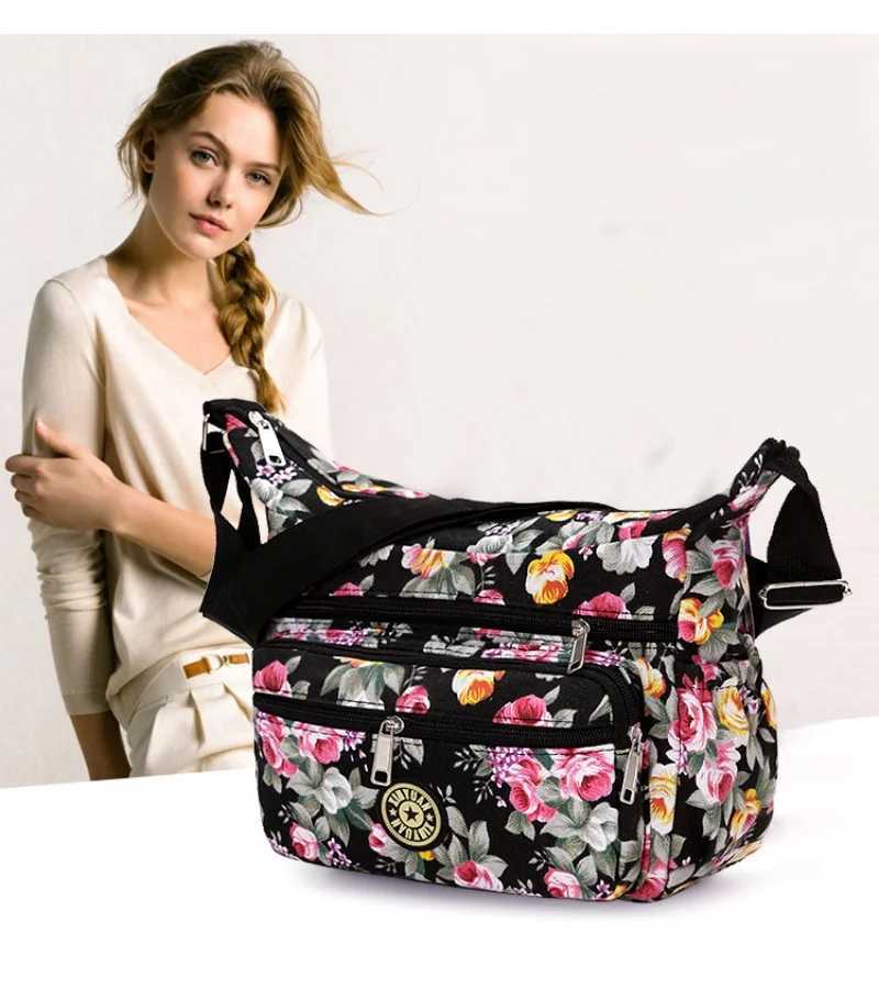 Nylon Ladies Messenger Bag Zipper Design Shoulder Bag Bandolera Mujer Printed flower Girl Student Phone Crossbody Shoulder Bag Y250528