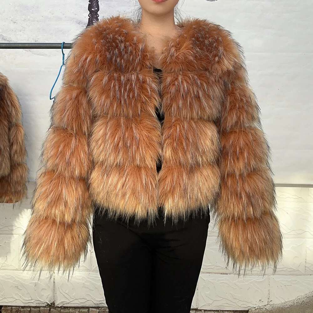 HOOOFUR Faux Women's Jacket Winter Fashion Warm Thick Fox Raccoon Leather Brown Plus Size Especially Fake Fur Cold Coat