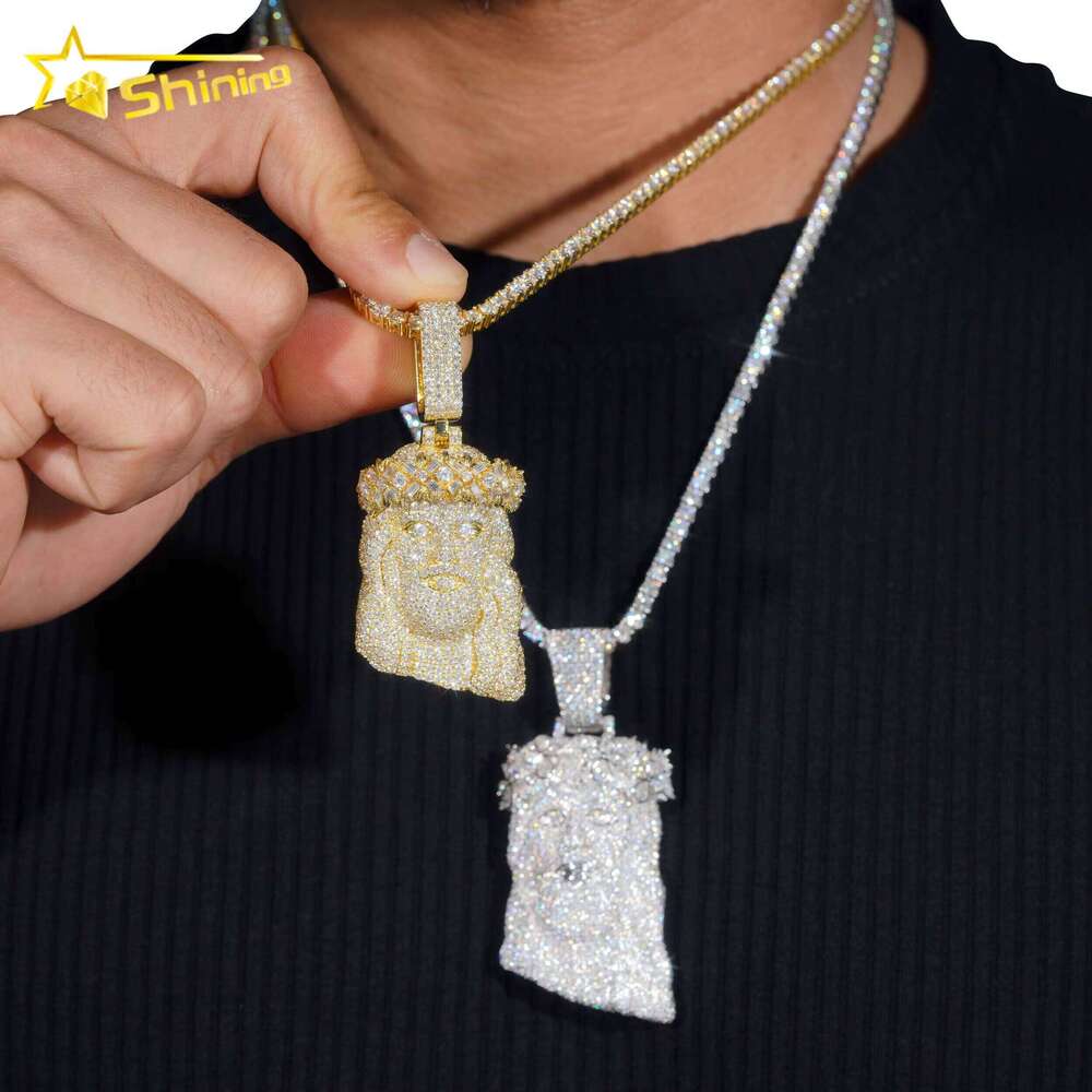 Fine Jewelry Sterling Sier Gold Plated Dia Iced Out Hip Hop 2.5" Custom Moissanite Pendant Jesus