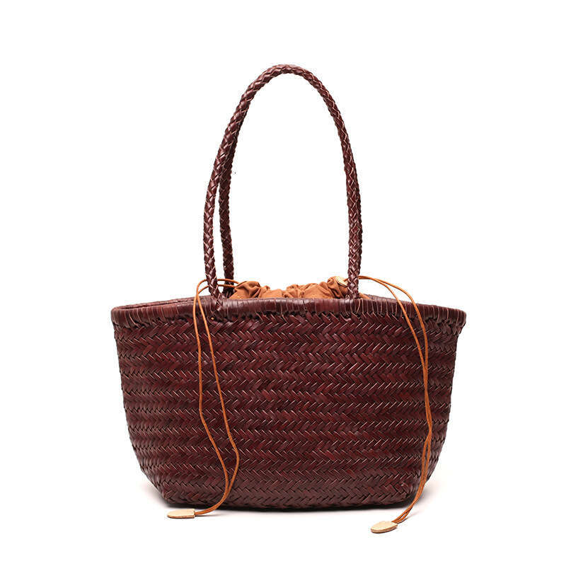 Tote Bag Braided Handbag Dragon Diffusion Same Style French First Layer Cowhide Woven Handbag For Women Ins Genuine Leather Basket Bag Shoulder Bag