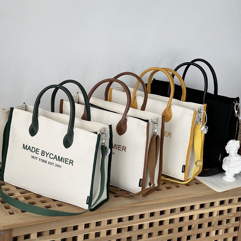 Hylhexyr Women's Letter Printing Shoulder Messenger Bag Large Capacity Thickened Canvas Square Tote Bags With Zipper