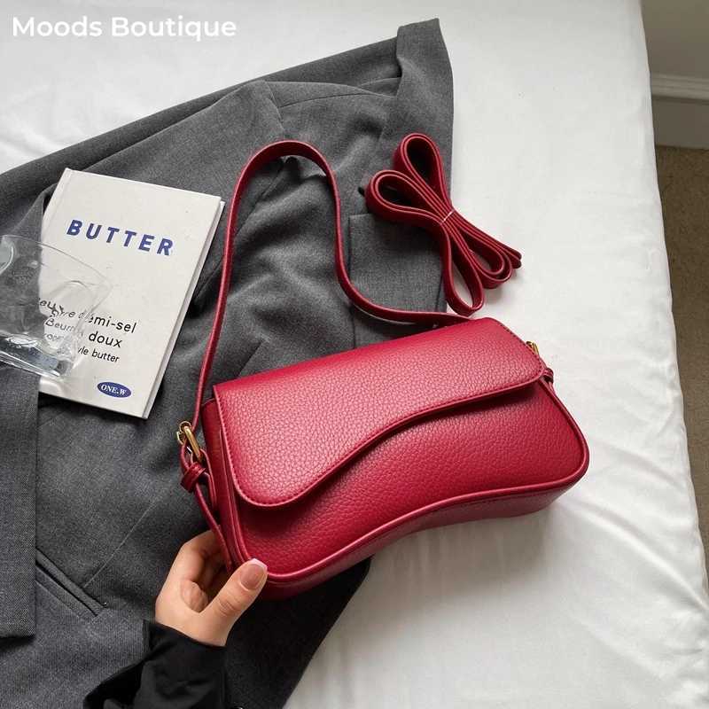 MOODS Irregular Shapes Crossbody Bags For Women Red Lychee Pattern Flap Shoulder Bag Casual Street Simple Fashion Satchels 2025 Y250528