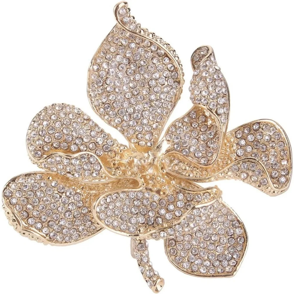 Womens Austrian Crystal Orchid Flower Petal Brooch 250527