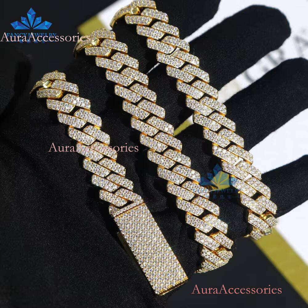 Custom VVS Iced Moissanite Chain 8MM 10MM 12MM 14MM 16MM Sizes Sier Hip Hop Dia Cuban Bracelet Necklace Set for Men