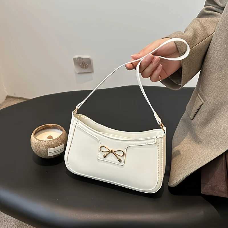 Solid Color Bowknot Shoulder Bag Elegant Small Square Bag Suitable for Women Handbags Zipper Closure Fashion Underarm Bag Y250528