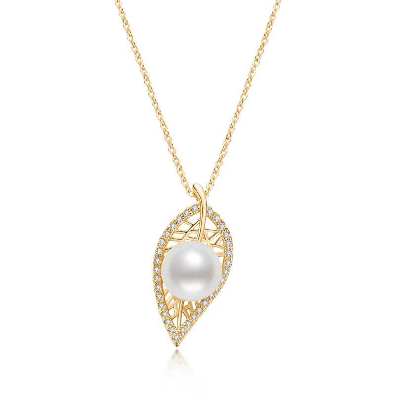OXTAO Freshwater Pearl Leaf Pendant Necklace 14K Gold Bag for Women Clavicle chain necklace exquisite jewelry gift 250522