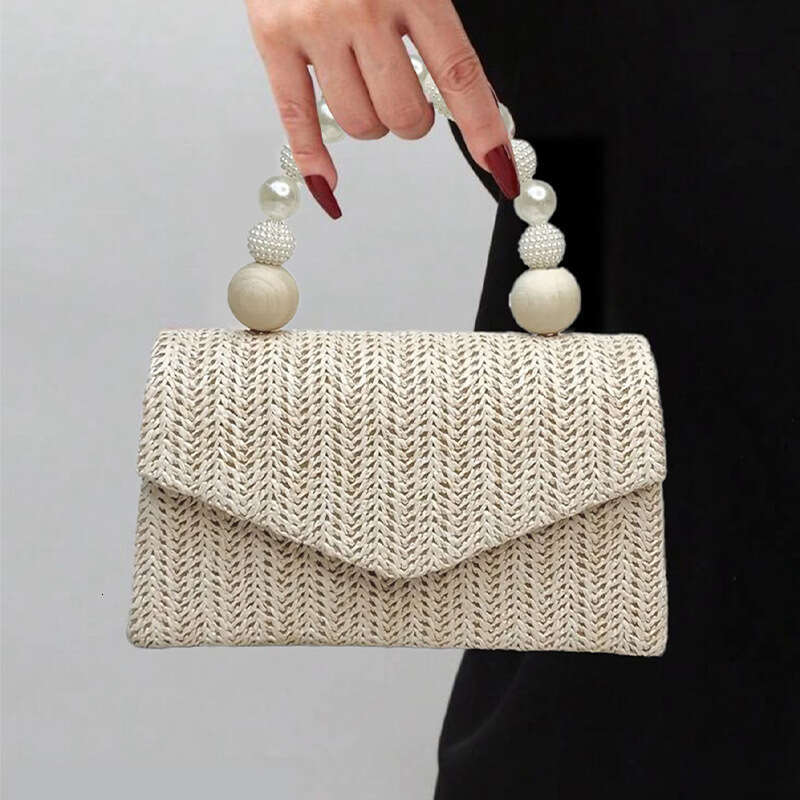 New Evening Straw Woven Handbag Pearl Fresh Style Women's Crossbody Bag High-end Feel