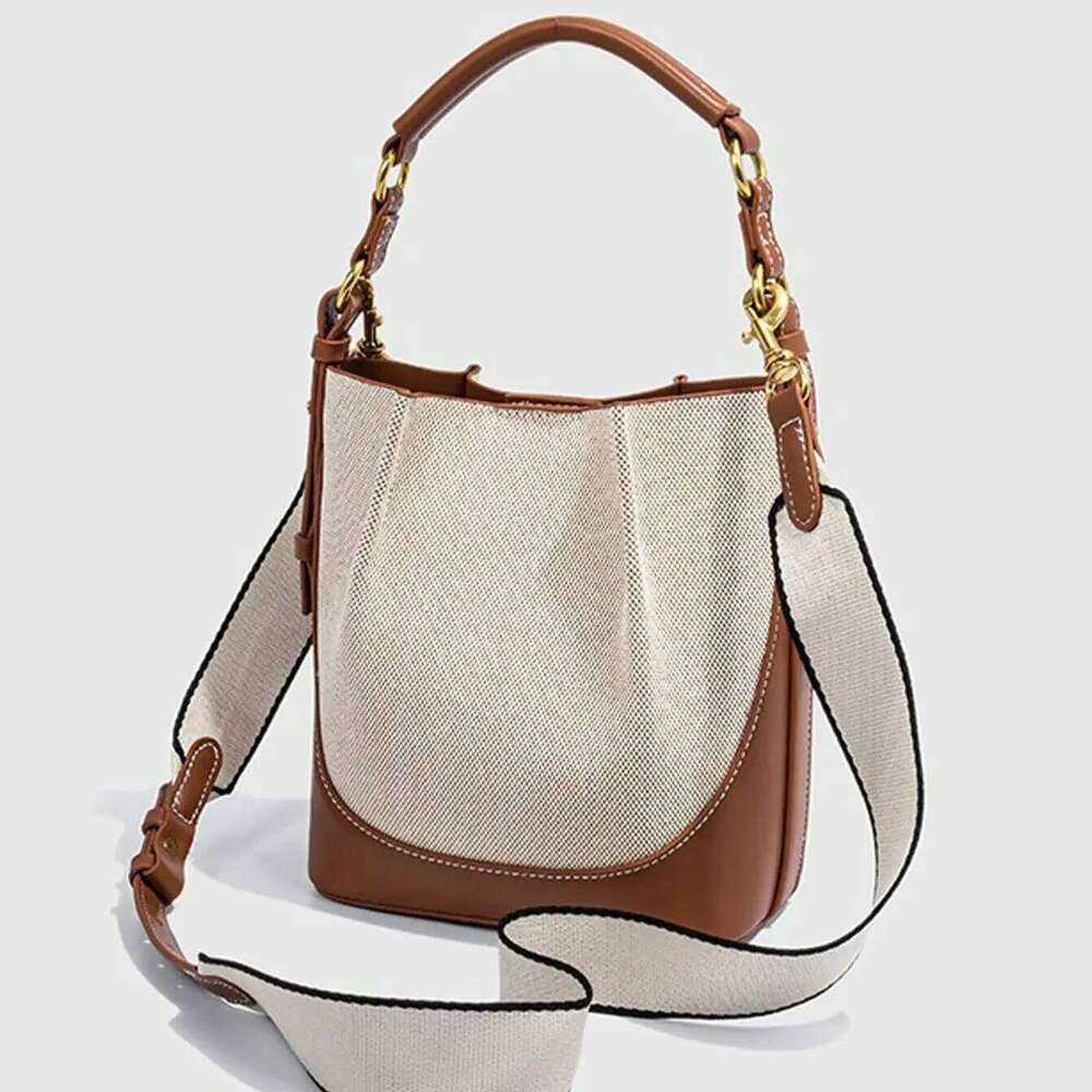 Women's Brown Bucket Bag Designer Women Handbags 2025 Pu Leather Shoulder Crossbody Bags with Wide Strap Tote Purses
