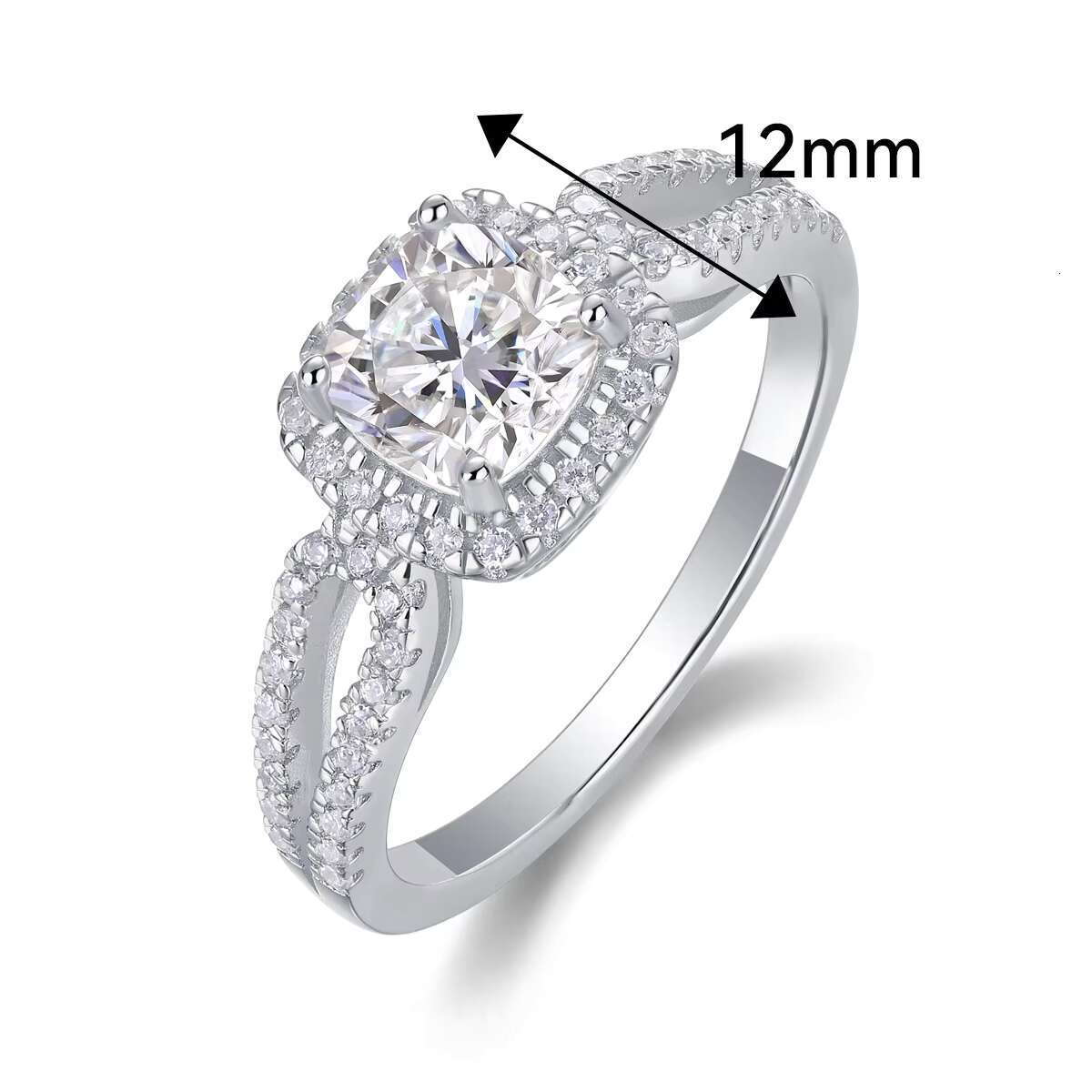 VANFI Ladies 925 Sterling Silver Square Moissanite Jewelry Ring
