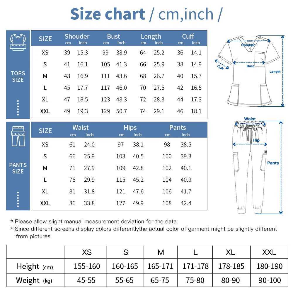 Scrubs Tops+jogger Pants Set Uniform Suit Short Slve V-neck Nursing Uniform Women Multicolor Pet Doctor Scrub Medical Workwear X2505281