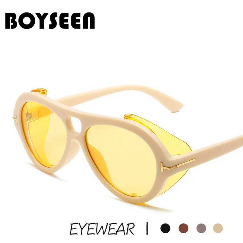 BOYSEEN Oversized Sunglasses Men Women Classic Luxury Red Side Shield Sun Glasses Vintage UV400 W250528