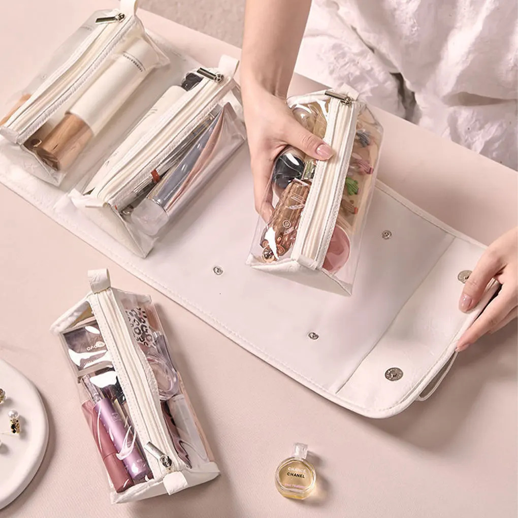 4 In 1 Travel Toiletry Bag 4 Detachable Compartments Hanging Makeup Bag PU Large Capacity Roll Up Cosmetic Bag for Travel 250527