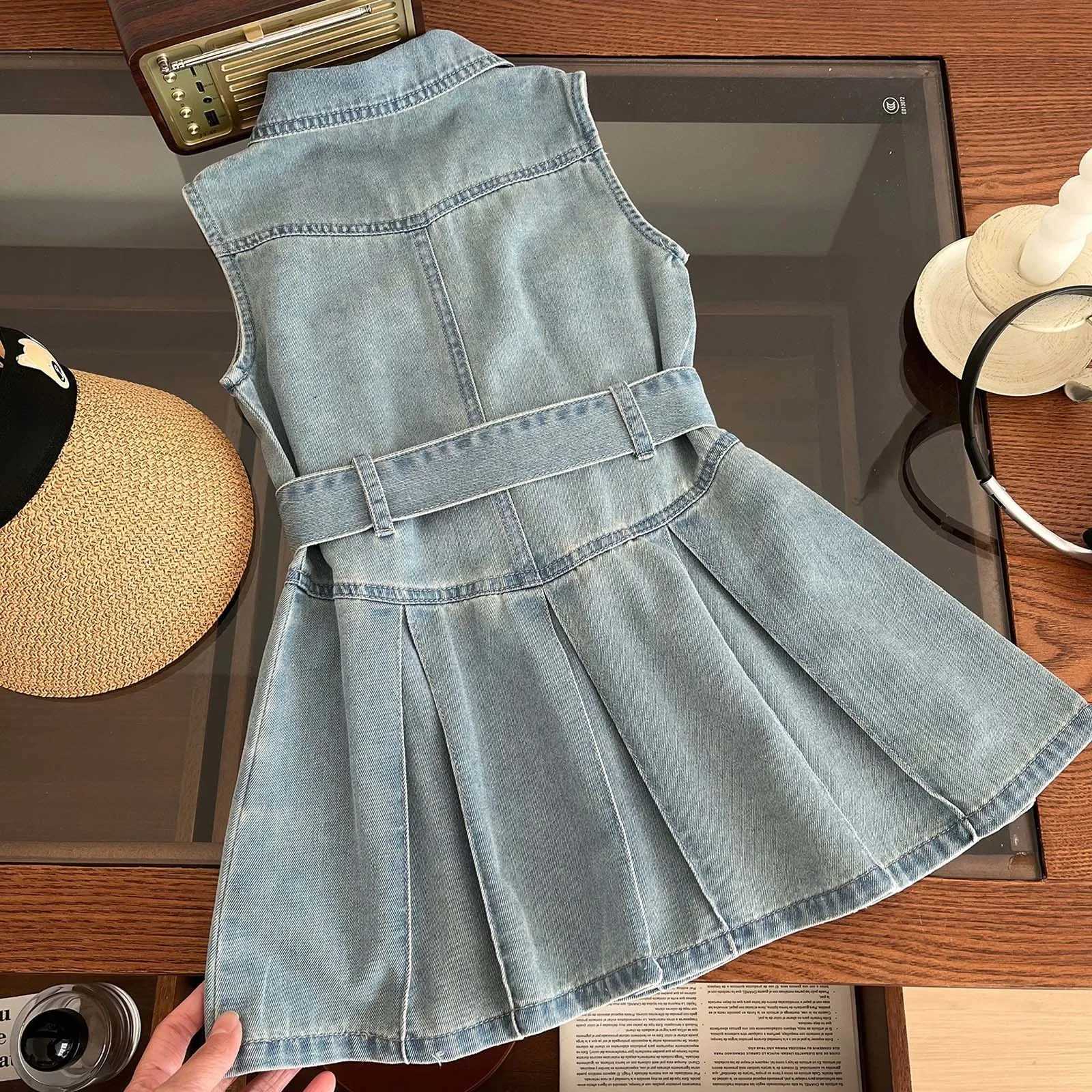 Girls Sleeveless Denim Dresses Summer Solid Color Children Casual Dress Kids Clothing 12months - 6 Years Jeans Dress X250528