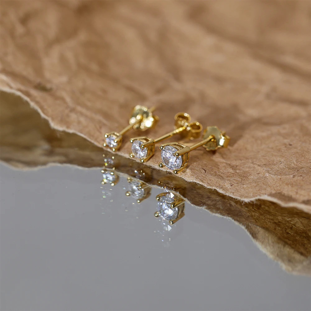Aide 3PCS 2mm 3mm 4mm 925 Sterling Silver Ins Zircon Stud Earrings Gold Mini Minimalism Earrings Fine Jewelly Party Gift 250527
