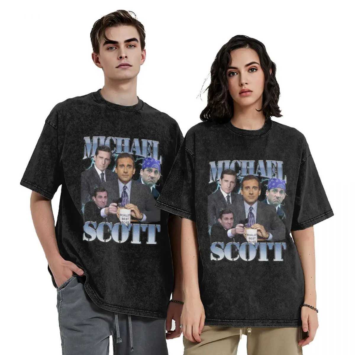 Michael Scott 90s Washed T Shirts Strtwear Hip Hop Fashion T-Shirts The Office Tv show Ts Tops Men Women Oversize Summer X250528