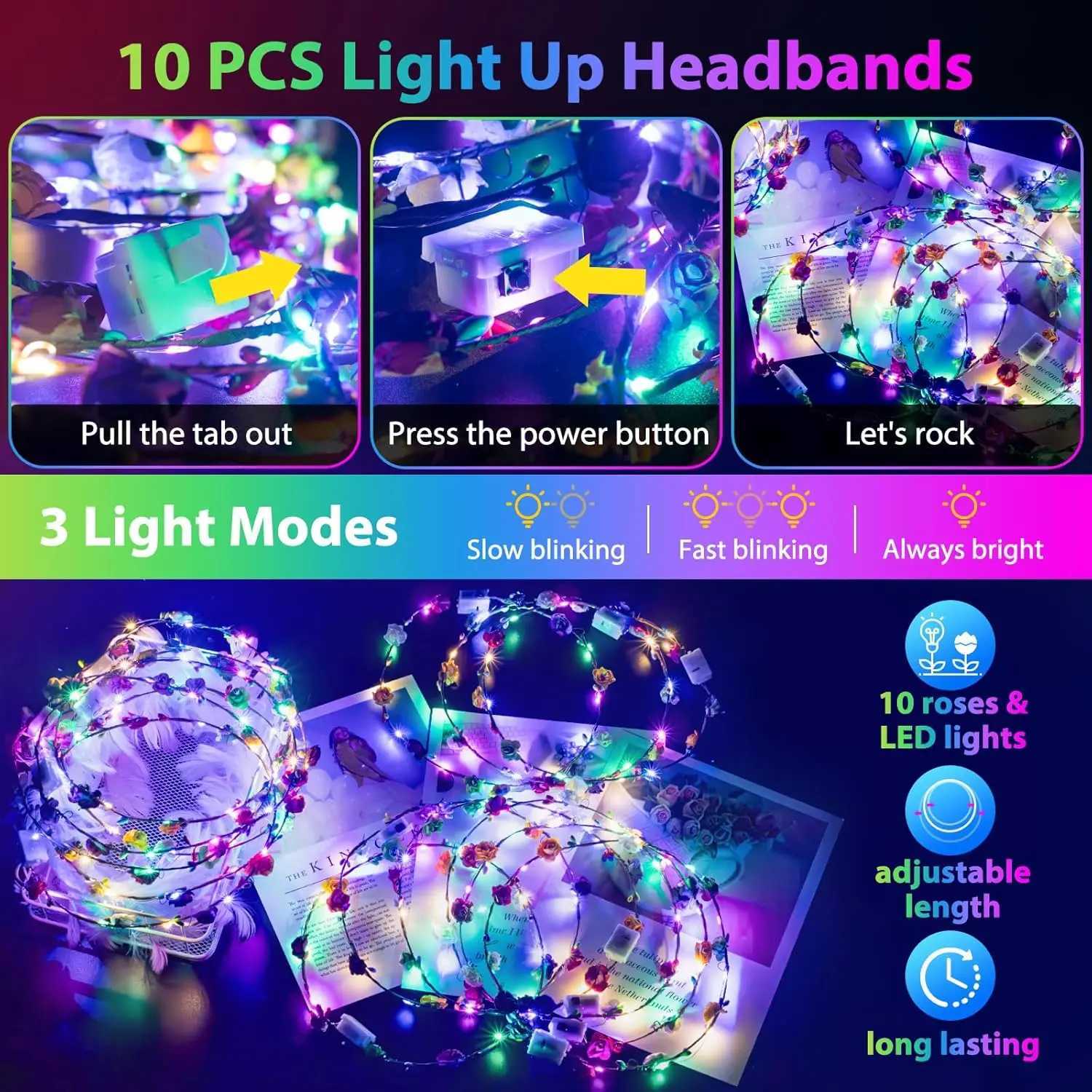 302 Pcs Party Supplies 20 LED Hair Clips 16 LED Glasses 16 Foam Sticks 10 Flower Crowns 40 Finger Lights 200 Glow Sticks W250528