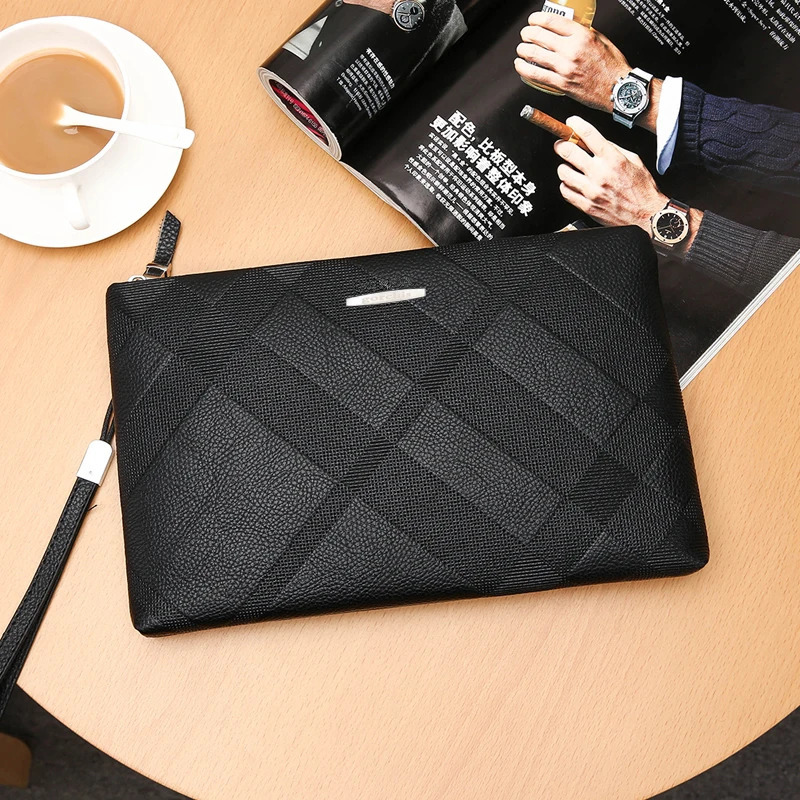 Mens Genuine Leather Handbag Business Solid Color Card Bag Purses Fashion Ultra Thin Men Business Card Holder Phone Bags 250526